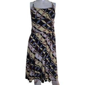 Gibson Dress Women Medium Multicolor Geometric‎ Midi Ruched Sun Dress Sleeveless